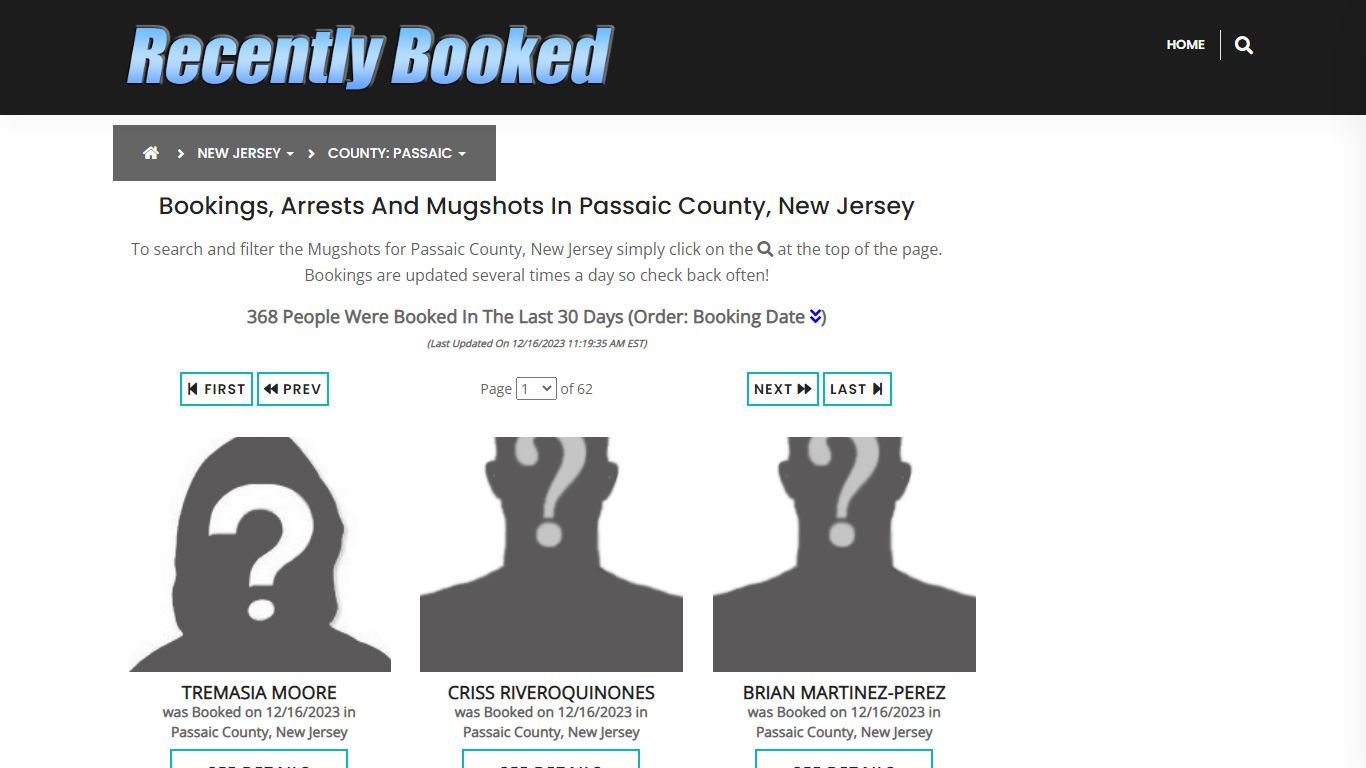 Bookings, Arrests and Mugshots in Passaic County, New Jersey